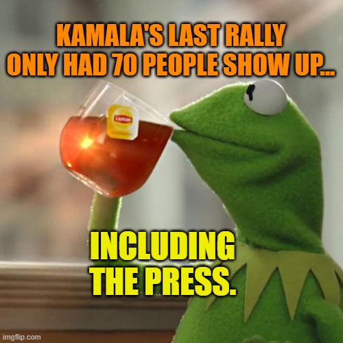 But That's None Of My Business Meme | KAMALA'S LAST RALLY ONLY HAD 70 PEOPLE SHOW UP... INCLUDING THE PRESS. | image tagged in memes,but that's none of my business,kermit the frog | made w/ Imgflip meme maker