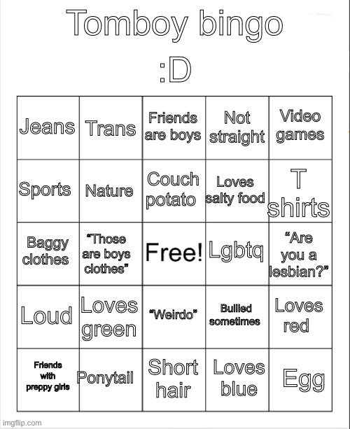 New bingo :D | image tagged in tomboy bingo | made w/ Imgflip meme maker