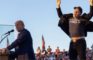 Elon dancing behind Trump Blank Meme Template