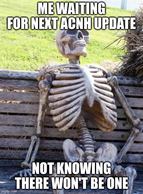 Waiting Skeleton Meme | ME WAITING FOR NEXT ACNH UPDATE; NOT KNOWING THERE WON'T BE ONE | image tagged in memes,waiting skeleton | made w/ Imgflip meme maker