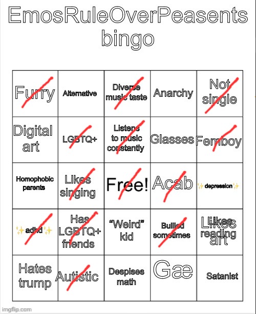 EmosRuleOverPeasents bingo #2 | image tagged in emosruleoverpeasents bingo 2 | made w/ Imgflip meme maker