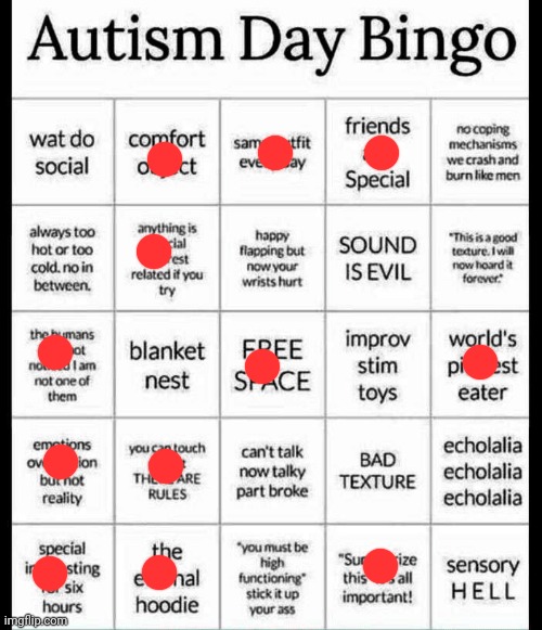 autism bingo | image tagged in autism bingo | made w/ Imgflip meme maker