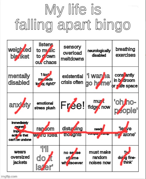 my life is falling apart bingo | image tagged in my life is falling apart bingo | made w/ Imgflip meme maker