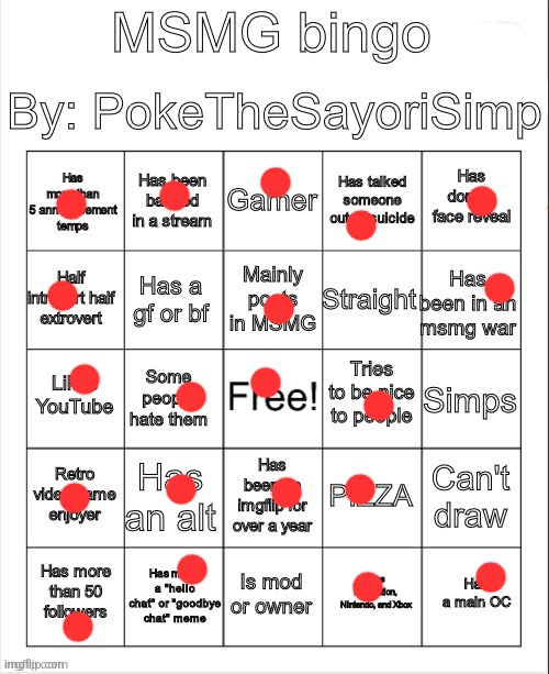 MSMG bingo by poke | image tagged in msmg bingo by poke | made w/ Imgflip meme maker