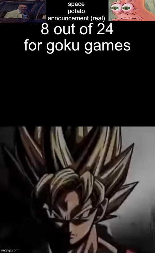 Goku games | 8 out of 24 for goku games | image tagged in space potato template fixed | made w/ Imgflip meme maker