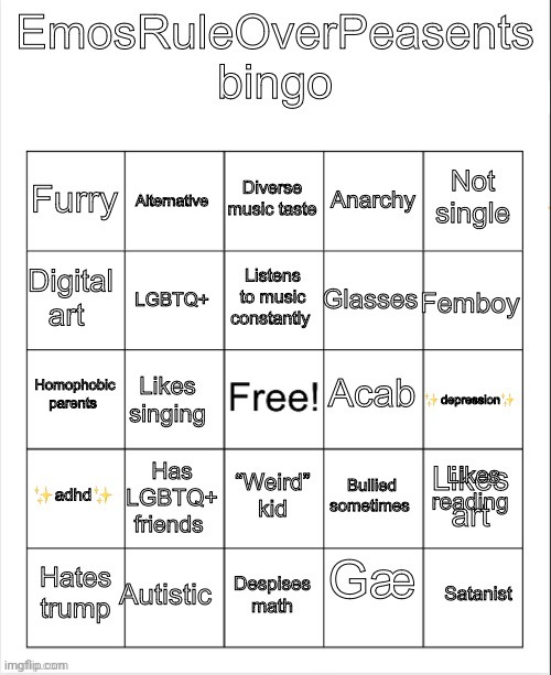 Congratulations on the award for probably one of the most retarded bingos I've seen in a while | image tagged in emosruleoverpeasents bingo 2 | made w/ Imgflip meme maker