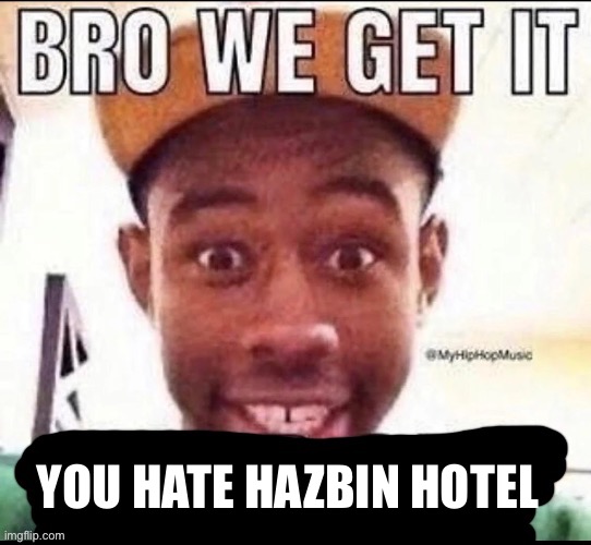 Bro we get it (blank) | YOU HATE HAZBIN HOTEL | image tagged in bro we get it blank | made w/ Imgflip meme maker