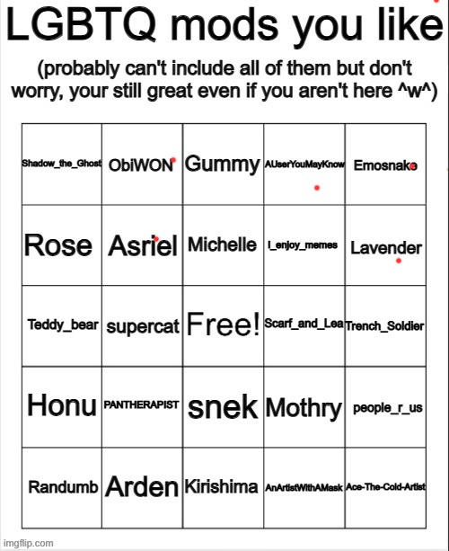 LGBTQ mods you like bingo! | image tagged in lgbtq mods you like bingo | made w/ Imgflip meme maker