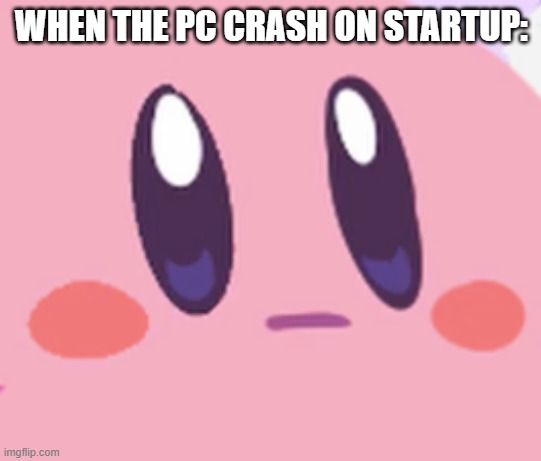 oh come on | WHEN THE PC CRASH ON STARTUP: | image tagged in blank kirby face,usual,pc crash | made w/ Imgflip meme maker