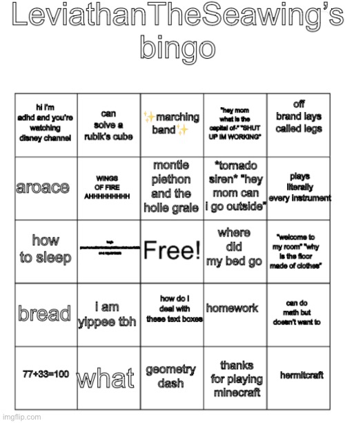 i did made a bingo | image tagged in leviathantheseawing bingo | made w/ Imgflip meme maker