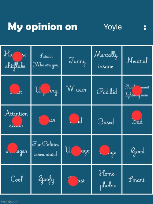 My opinion on [user] bingo (Fries/Gelatin's version) | Yoyle | image tagged in my opinion on user bingo fries/gelatin's version | made w/ Imgflip meme maker