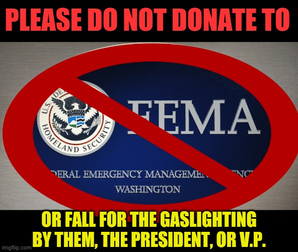 If You Really Want To Help Those Suffering From Helene, Especially In North Carolina | PLEASE DO NOT DONATE TO; OR FALL FOR THE GASLIGHTING BY THEM, THE PRESIDENT, OR V.P. | image tagged in memes,politics,don't do it,donations,fema,meme comments | made w/ Imgflip meme maker