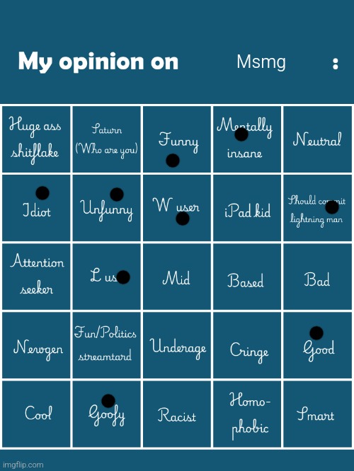 My opinion on [user] bingo (Fries/Gelatin's version) | Msmg | image tagged in my opinion on user bingo fries/gelatin's version | made w/ Imgflip meme maker