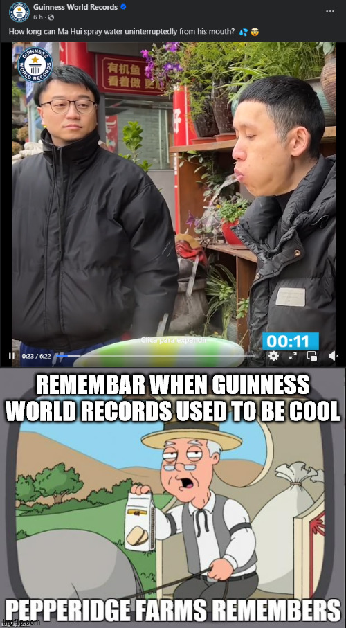 There are too many dumb records!!! | REMEMBAR WHEN GUINNESS WORLD RECORDS USED TO BE COOL | image tagged in pepperidge farms remembers,guinness world record,records,dumb | made w/ Imgflip meme maker