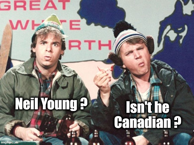 Bob and Doug | Neil Young ? Isn't he Canadian ? | image tagged in bob and doug | made w/ Imgflip meme maker