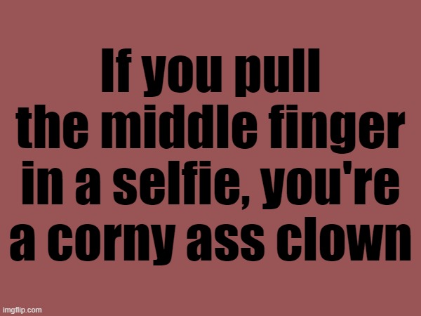 "Wow he pulled the middle finger he's so cool!" | If you pull the middle finger in a selfie, you're a corny ass clown | made w/ Imgflip meme maker