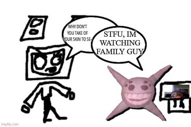 STFU, IM WATCHING FAMILY GUY | image tagged in stfu im reacting to x | made w/ Imgflip meme maker