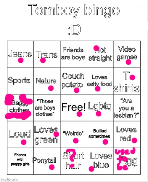 tomboy bingo but done by a transmasc | image tagged in tomboy bingo | made w/ Imgflip meme maker