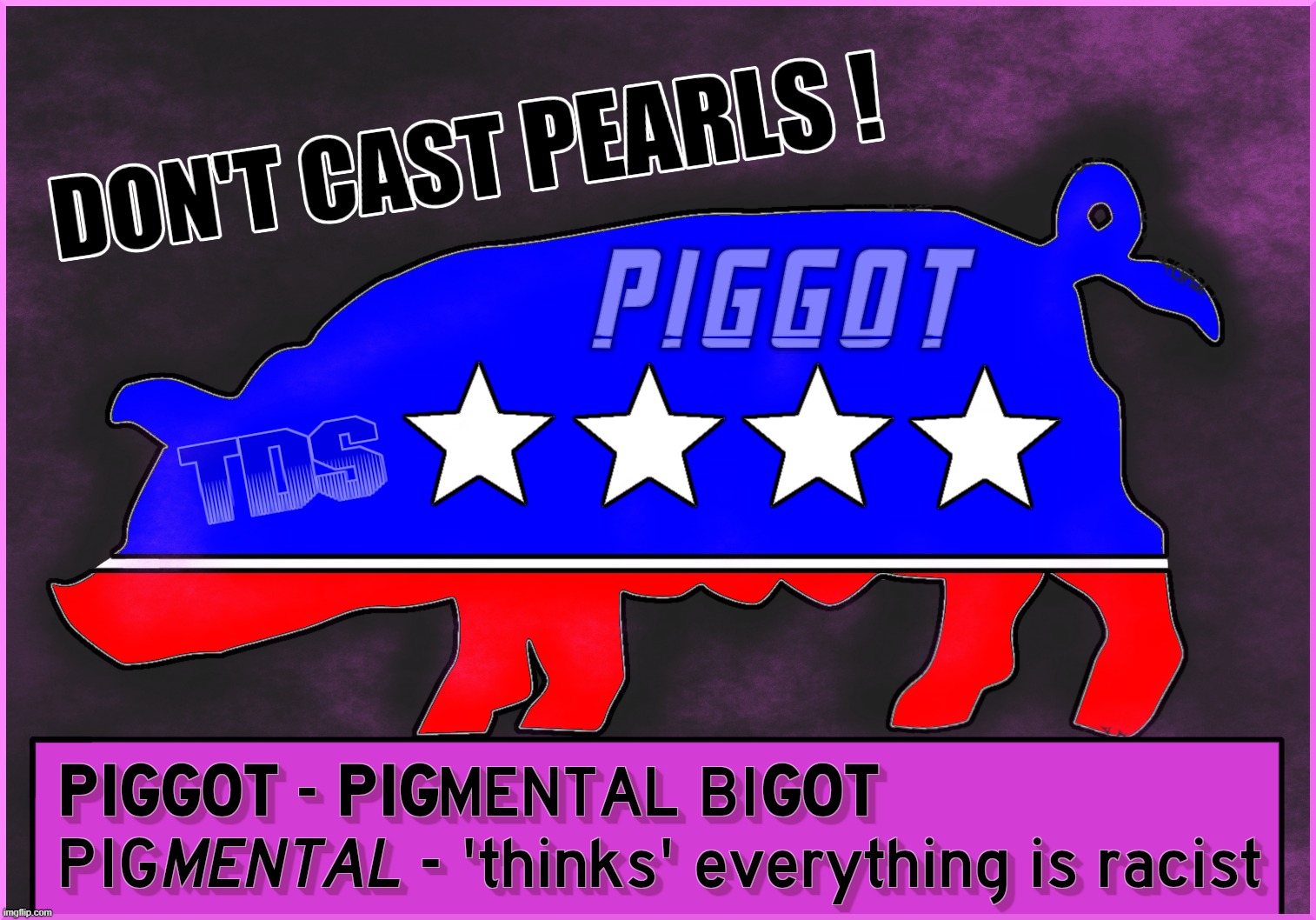 DON'T CAST PEARLS... | image tagged in piggot,tds,pigmental,racist,perception,views | made w/ Imgflip meme maker