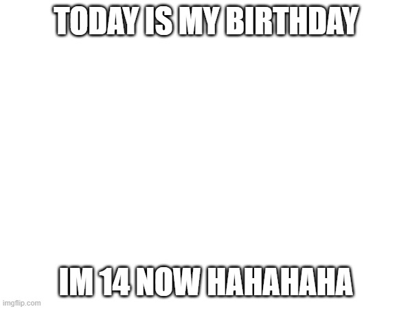 my borthday | TODAY IS MY BIRTHDAY; IM 14 NOW HAHAHAHA | image tagged in memes | made w/ Imgflip meme maker