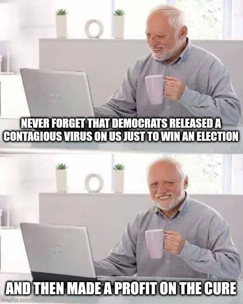 It's getting close to Election Day | NEVER FORGET THAT DEMOCRATS RELEASED A CONTAGIOUS VIRUS ON US JUST TO WIN AN ELECTION AND THEN MADE A PROFIT ON THE CURE | image tagged in memes,hide the pain harold,democrats,democratting,cheaters,cheating | made w/ Imgflip meme maker