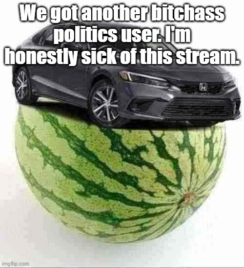 I'm honestly sick of this prison | We got another bitchass politics user. I'm honestly sick of this stream. | image tagged in civicmelon | made w/ Imgflip meme maker