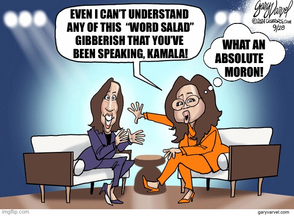 EVEN I CAN’T UNDERSTAND 
ANY OF THIS  “WORD SALAD”
GIBBERISH THAT YOU’VE 
BEEN SPEAKING, KAMALA! WHAT AN
ABSOLUTE 
MORON! | made w/ Imgflip meme maker