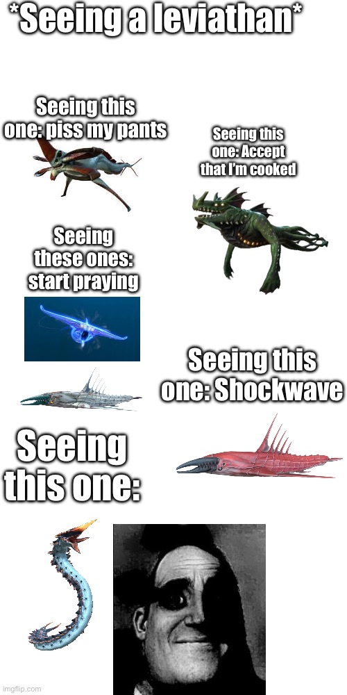 … | *Seeing a leviathan*; Seeing this one: piss my pants; Seeing this one: Accept that I’m cooked; Seeing these ones: start praying; Seeing this one: Shockwave; Seeing this one: | image tagged in subnautica | made w/ Imgflip meme maker