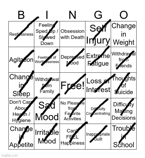 depression bingo 1 | image tagged in depression bingo 1 | made w/ Imgflip meme maker