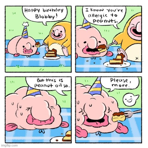 image tagged in blobfish,monkey,birthday,birthday cake,peanuts,allergy | made w/ Imgflip meme maker