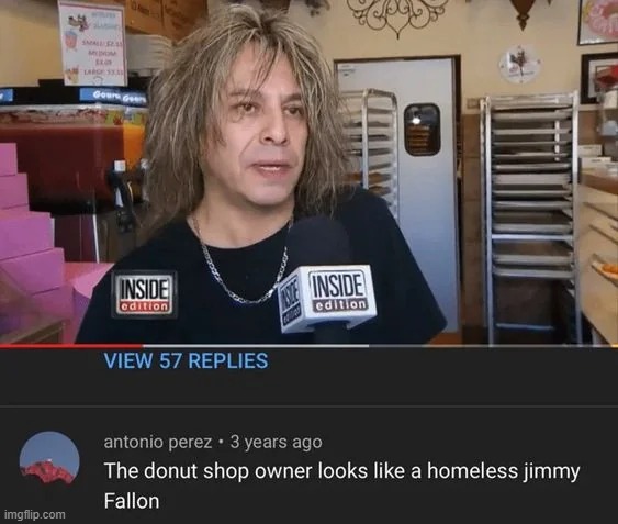 image tagged in donuts,shop,jimmy fallon,homeless | made w/ Imgflip meme maker