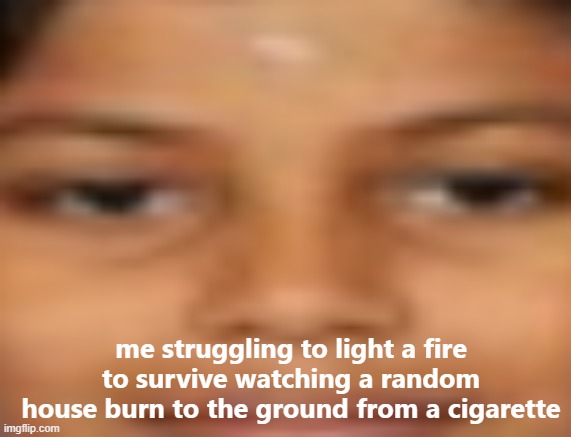 bruh | me struggling to light a fire to survive watching a random house burn to the ground from a cigarette | image tagged in me when i,bruh | made w/ Imgflip meme maker