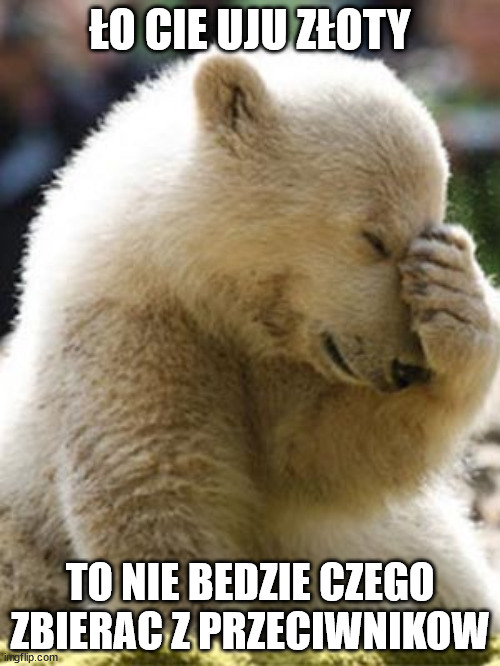 Facepalm Bear Meme | ŁO CIE UJU ZŁOTY; TO NIE BEDZIE CZEGO ZBIERAC Z PRZECIWNIKOW | image tagged in memes,facepalm bear | made w/ Imgflip meme maker