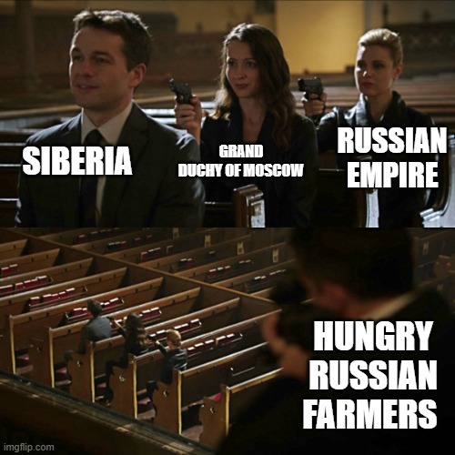 Assassination chain | SIBERIA; RUSSIAN EMPIRE; GRAND DUCHY OF MOSCOW; HUNGRY RUSSIAN FARMERS | image tagged in assassination chain | made w/ Imgflip meme maker