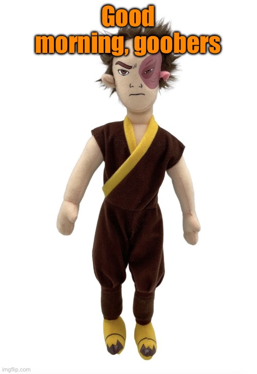 Zuko plush | Good morning, goobers | image tagged in zuko plush | made w/ Imgflip meme maker