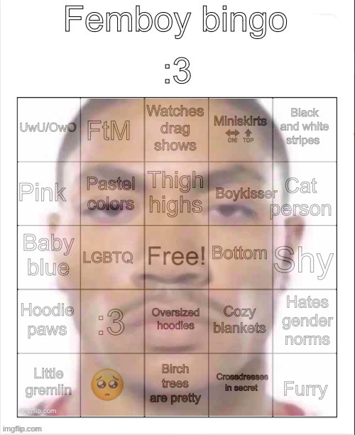 Femboy bingo | image tagged in femboy bingo | made w/ Imgflip meme maker