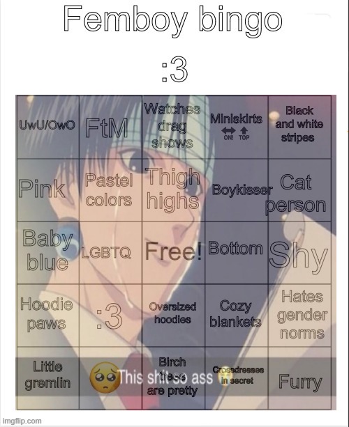 Femboy bingo | image tagged in femboy bingo | made w/ Imgflip meme maker