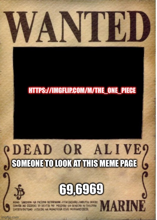 Please | HTTPS://IMGFLIP.COM/M/THE_ONE_PIECE; SOMEONE TO LOOK AT THIS MEME PAGE; 69,6969 | image tagged in one piece wanted poster template | made w/ Imgflip meme maker