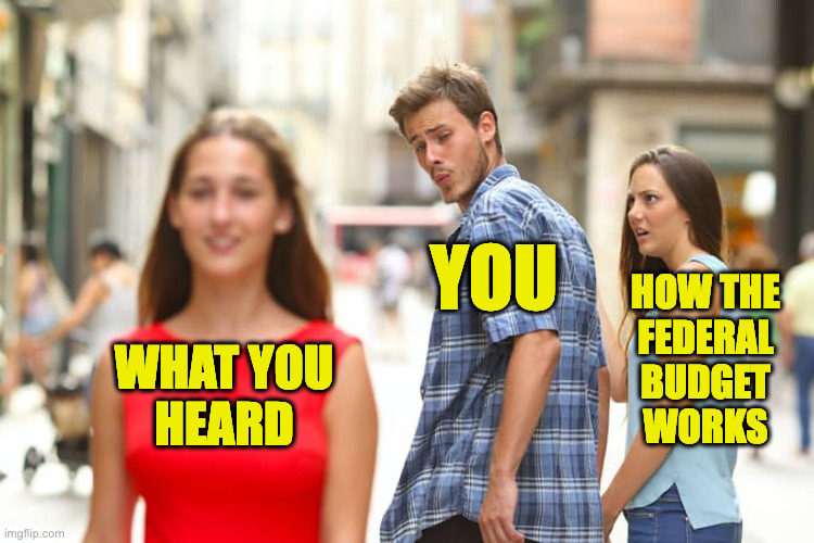 Distracted Boyfriend Meme | WHAT YOU
HEARD YOU HOW THE
FEDERAL
BUDGET
WORKS | image tagged in memes,distracted boyfriend | made w/ Imgflip meme maker