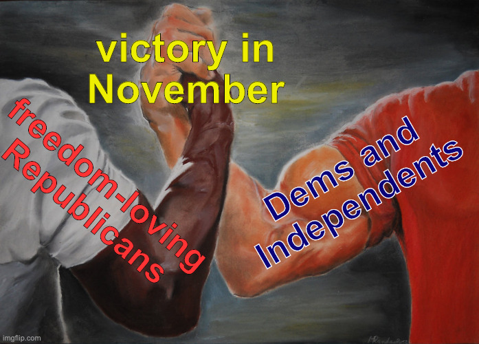 The Founding Fathers knew that most people appreciate freedom. | victory in
November; Dems and Independents; freedom-loving Republicans | image tagged in memes,epic handshake | made w/ Imgflip meme maker