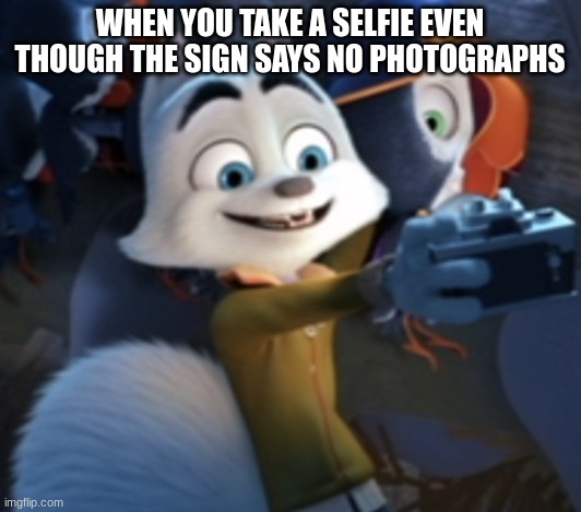 if you do this i hate you forever | WHEN YOU TAKE A SELFIE EVEN THOUGH THE SIGN SAYS NO PHOTOGRAPHS | image tagged in arctic dogs swifty ramirez taking a photo | made w/ Imgflip meme maker