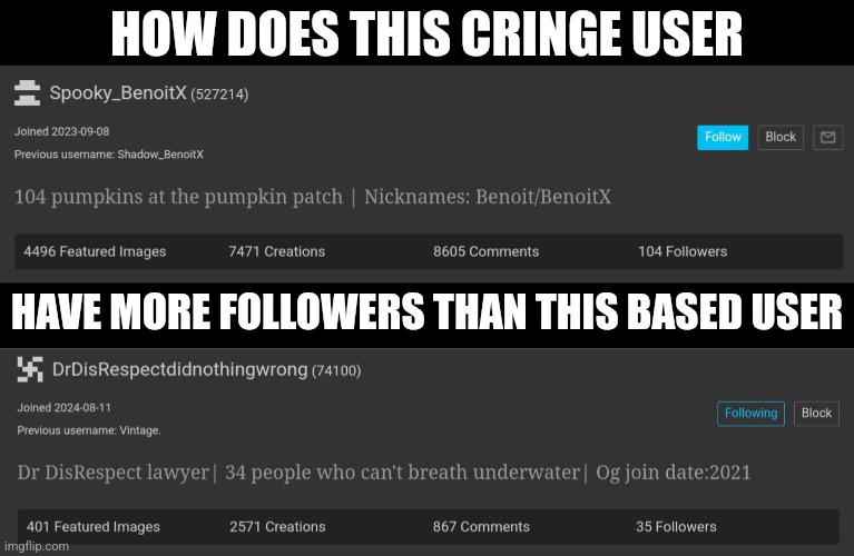 HOW DOES THIS CRINGE USER; HAVE MORE FOLLOWERS THAN THIS BASED USER | made w/ Imgflip meme maker