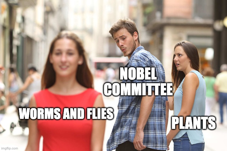 Disloyal Boyfriend | NOBEL COMMITTEE; PLANTS; WORMS AND FLIES | image tagged in disloyal boyfriend | made w/ Imgflip meme maker