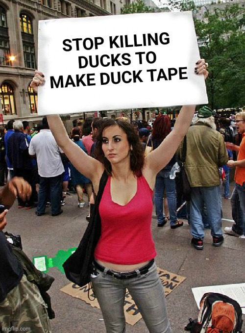 proteste | STOP KILLING DUCKS TO MAKE DUCK TAPE | image tagged in proteste | made w/ Imgflip meme maker