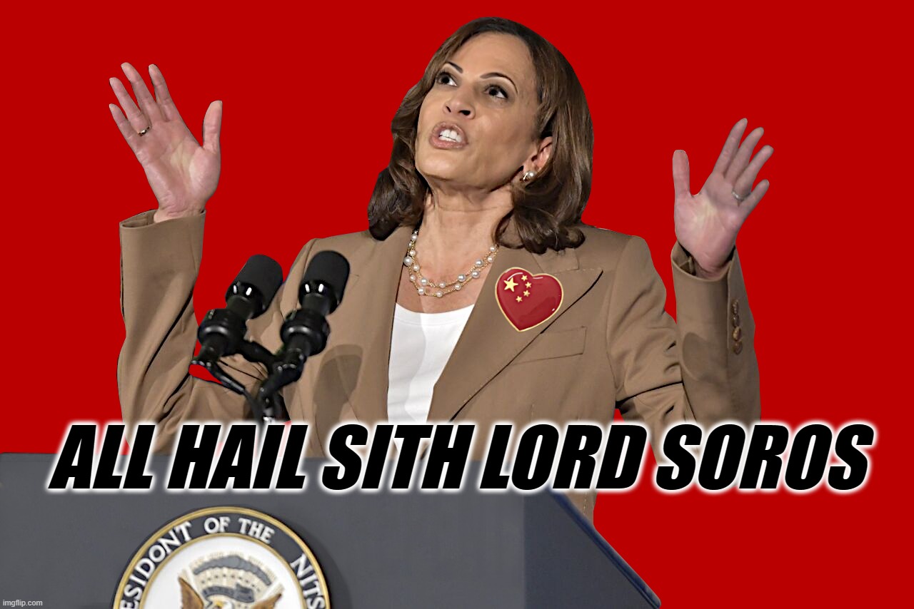 ALL HAIL?... ALL HELL? | ALL HAIL SITH LORD SOROS | image tagged in kamala,hail,hell,soros,vote,puppet | made w/ Imgflip meme maker