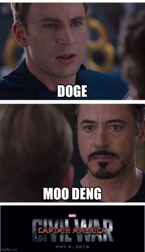 Marvel Civil War 1 Meme | DOGE; MOO DENG | image tagged in memes,marvel civil war 1 | made w/ Imgflip meme maker