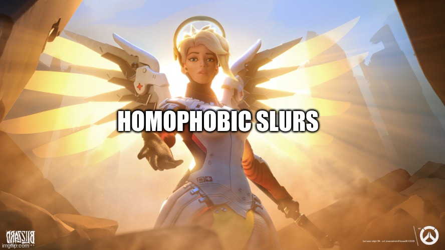 Mercy | HOMOPHOBIC SLURS | image tagged in mercy | made w/ Imgflip meme maker