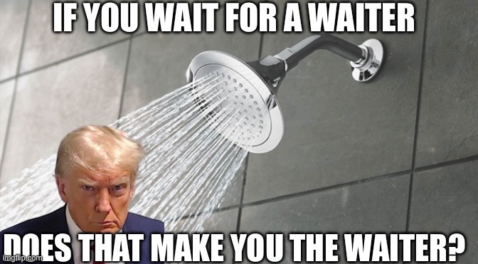 Shower Thoughts to Blow Your Mind | IF YOU WAIT FOR A WAITER; DOES THAT MAKE YOU THE WAITER? | image tagged in shower thoughts | made w/ Imgflip meme maker