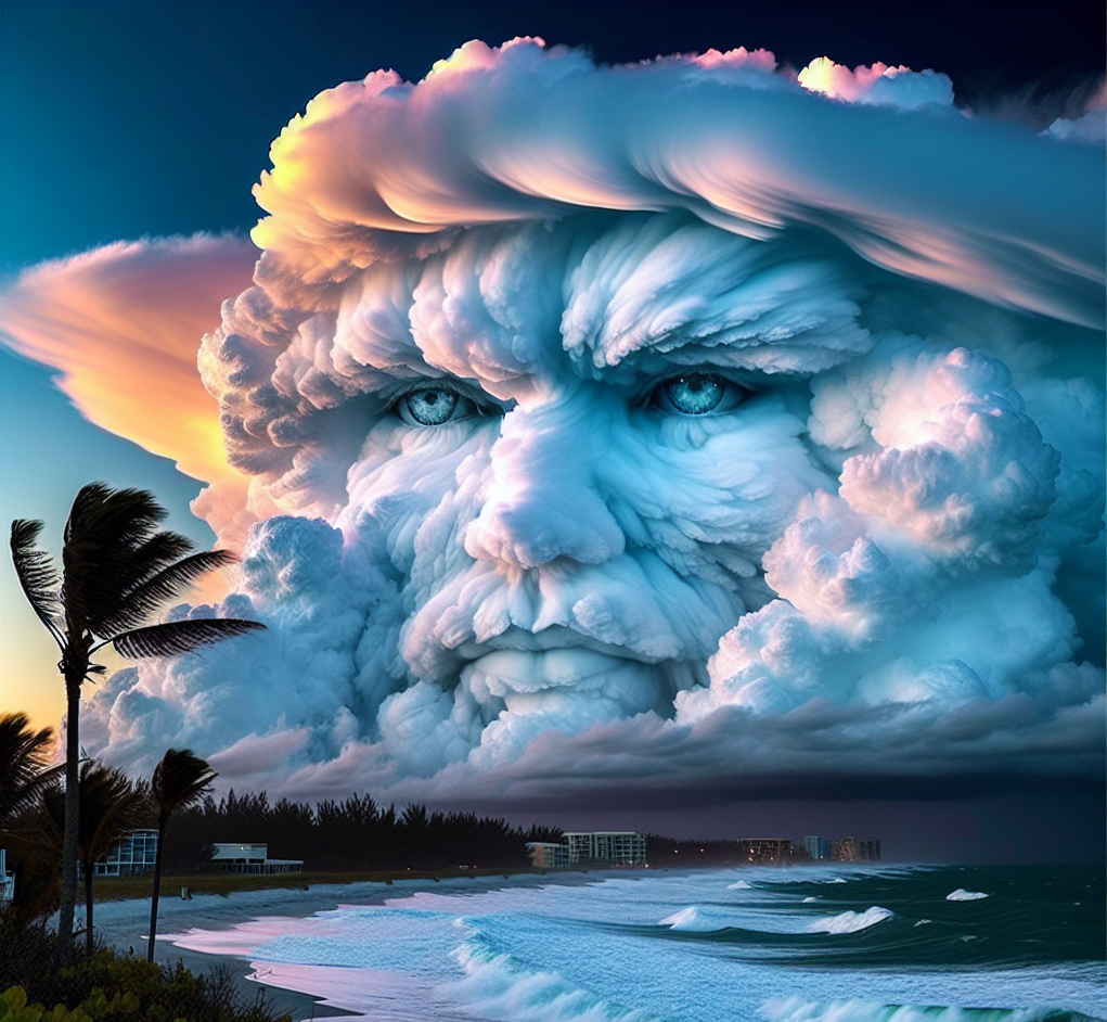 huge face in clouds blows winds toward Florida coast Blank Meme Template