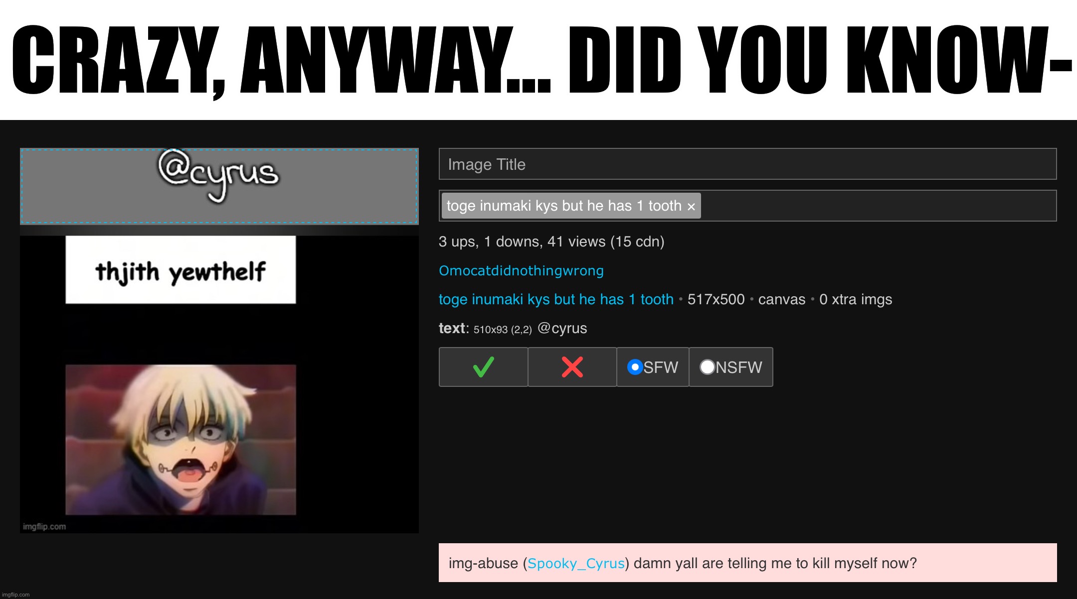 Snowflake | CRAZY, ANYWAY… DID YOU KNOW- | made w/ Imgflip meme maker